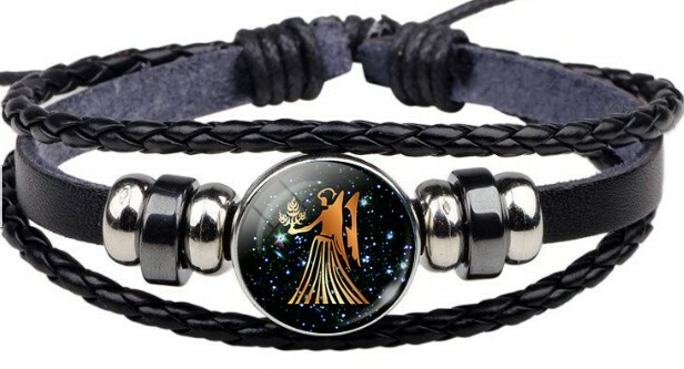12 Signs Zodiac Horoscope Astrology Spiritual Magic Leather Bracelet Wristband