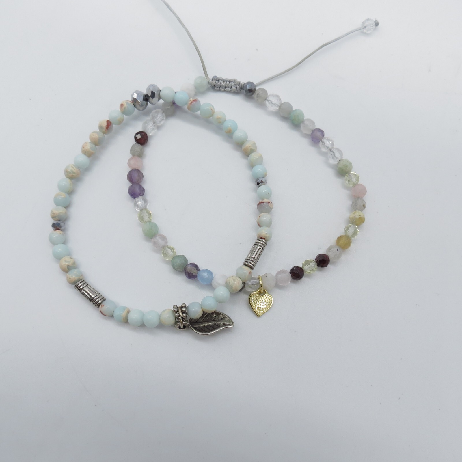 2Pc Dainty Blue Stone Beaded Bracelet Cute Boho Everyday Wear 6.5″
