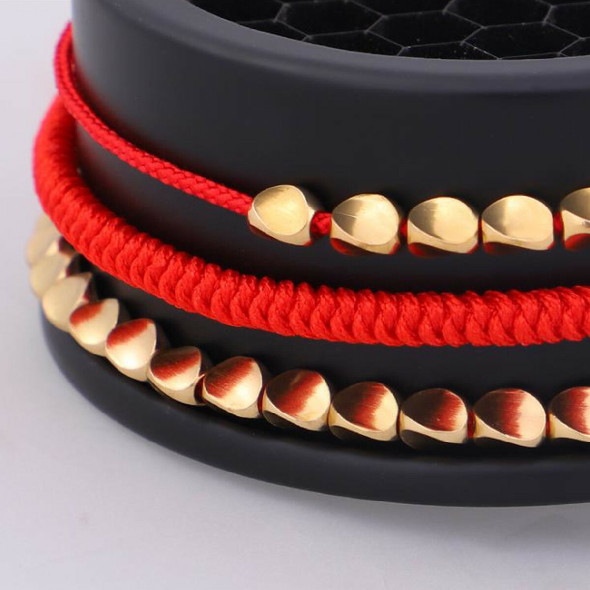 3PCS Tibetan Buddhist Braided Handmade Copper Beads Bracelet Lucky Rope Bangle