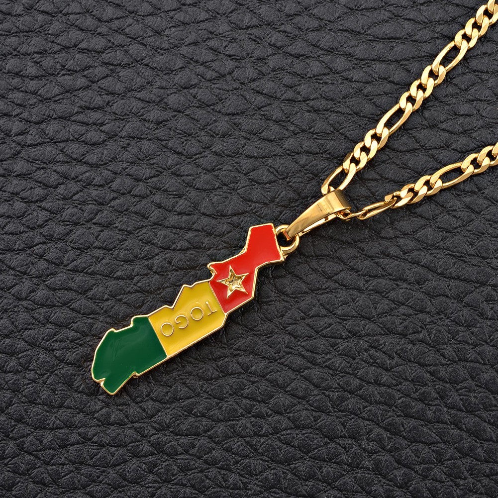 Togo Map with Flag Pendant Necklace