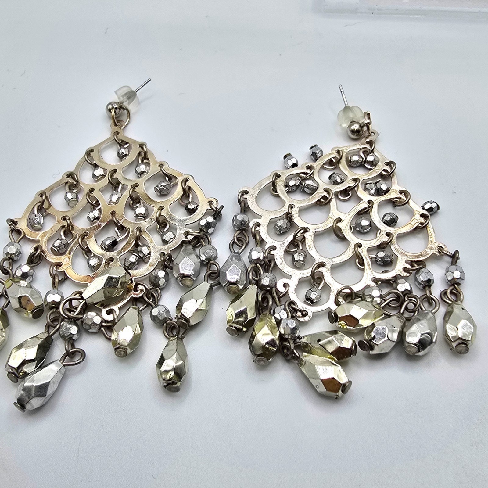 Earrings Chandelier Style Gray Beads Silver Tone Fashion Statement SKU 3103