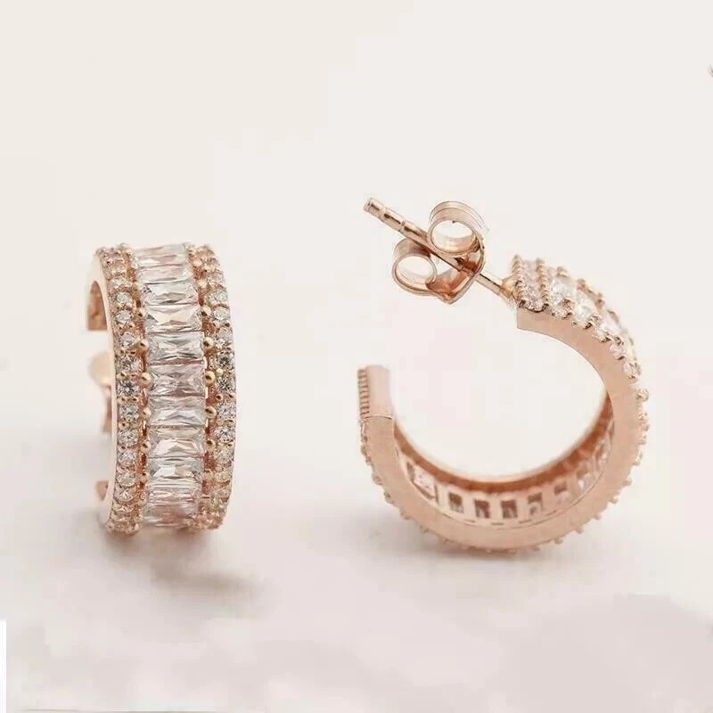 14K Rose Gold Plated 2.40Ct Baguette Cut Simulated Diamond Hoop Women’s Earrings