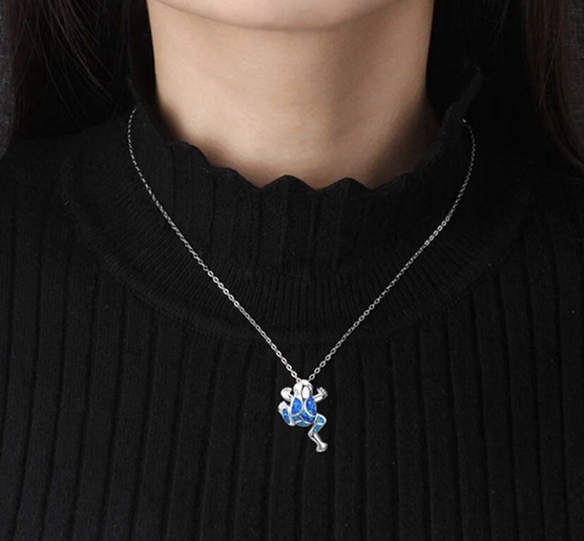 925 SP Frog Blue Opal Jewelry Necklace W/gift Box 🎁 FREE SHIPPING!!!
