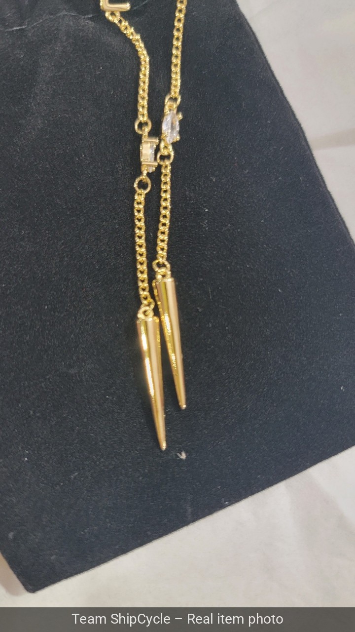 Auth YVES SAINT LAURENT YSL Crystal LOGO Long Chain Drop EARRINGS Gold T G2U