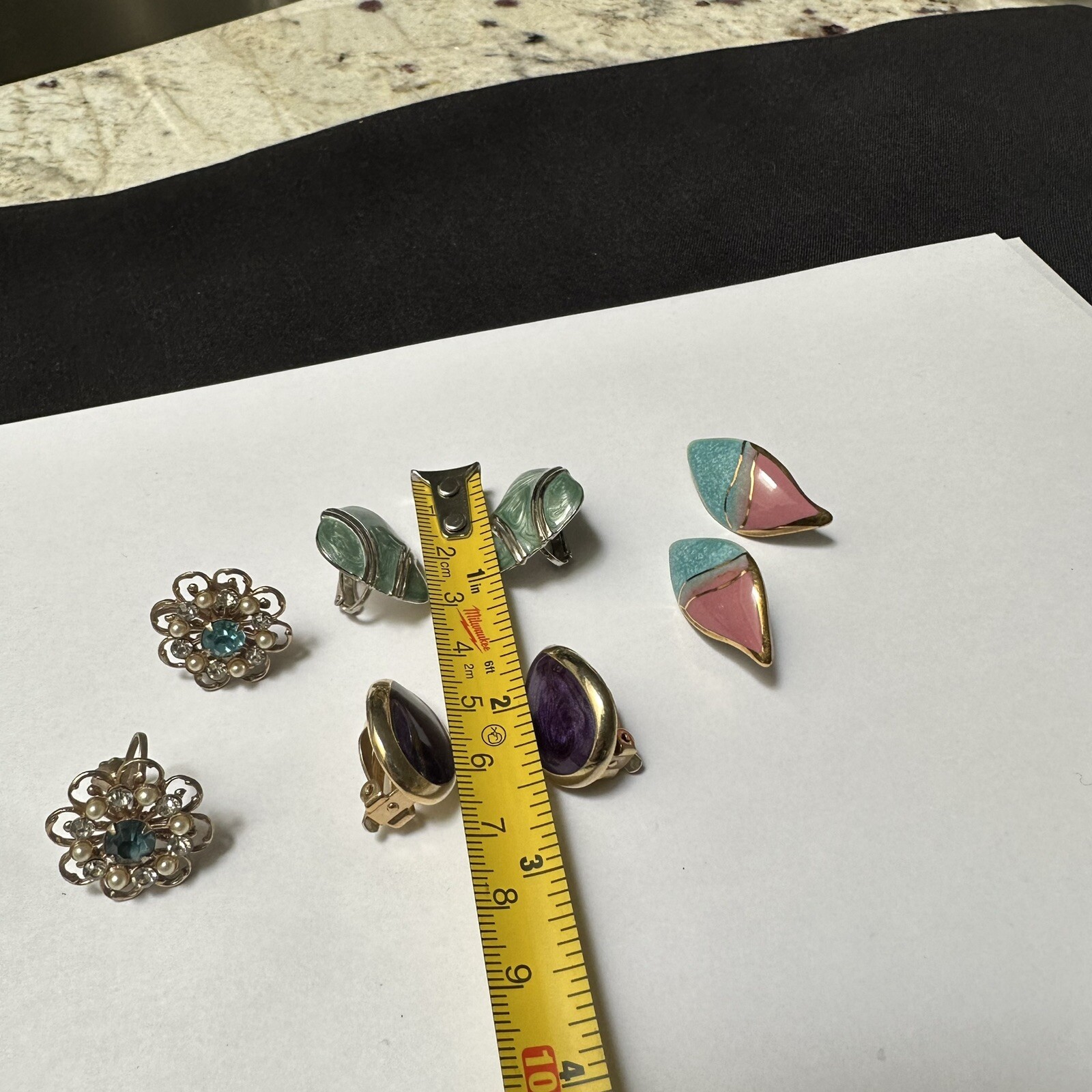 Lot Of 4 Clip On Screw On Earrings 1 Ceramic 2 Enamel 1 Rhinestone