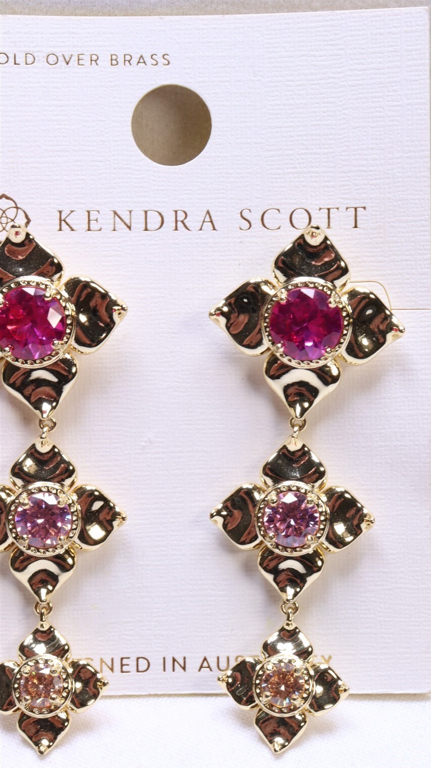 Kendra Scott Lily Mix 14K Gold Over Brass Statement Earrings in Pink $60 New