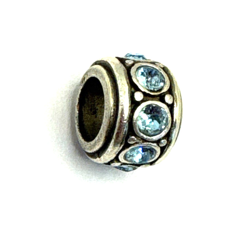 Brighton Glam Light Aqua Blue Row of Crystals Sparkle Silver Spacer Bead