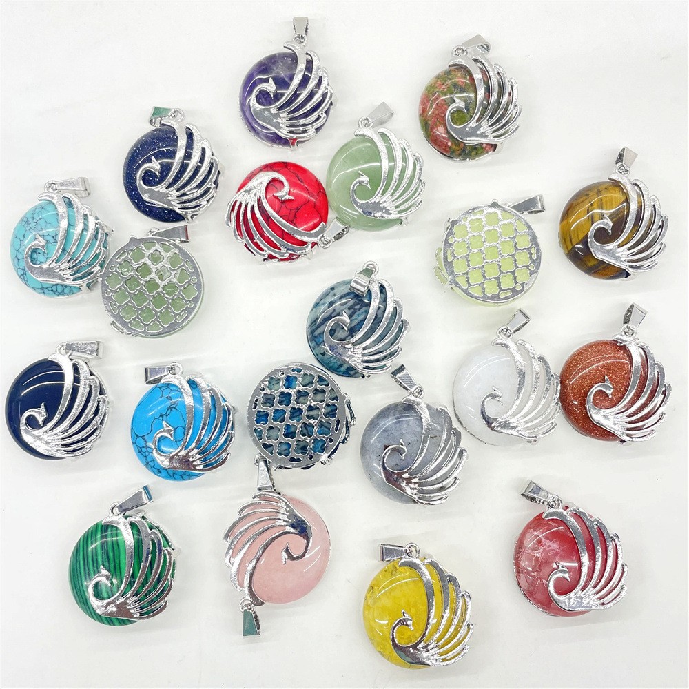 10pcs Mixed Natural Stone Round Peacock Pendants Healing DIY Jewelry Making