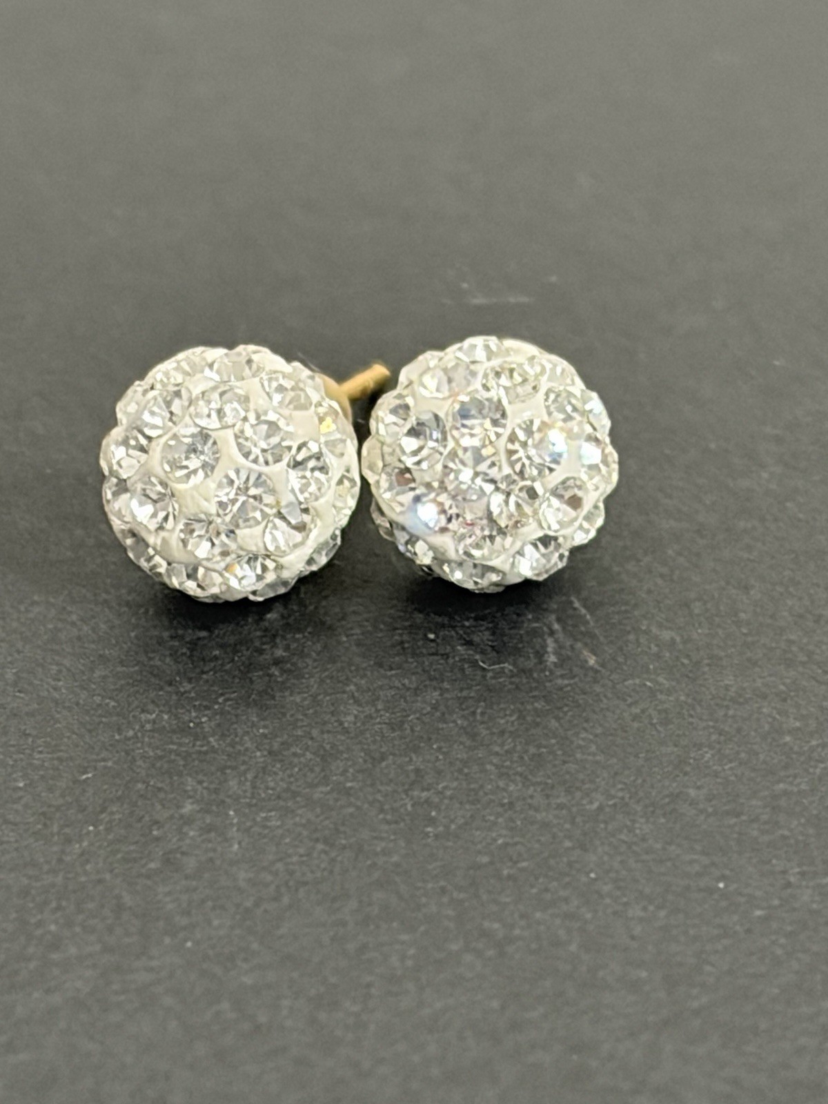 925 Gold Plated Clear Crystal Pavé Round Ball Stud Earrings Butterfly Back Pair