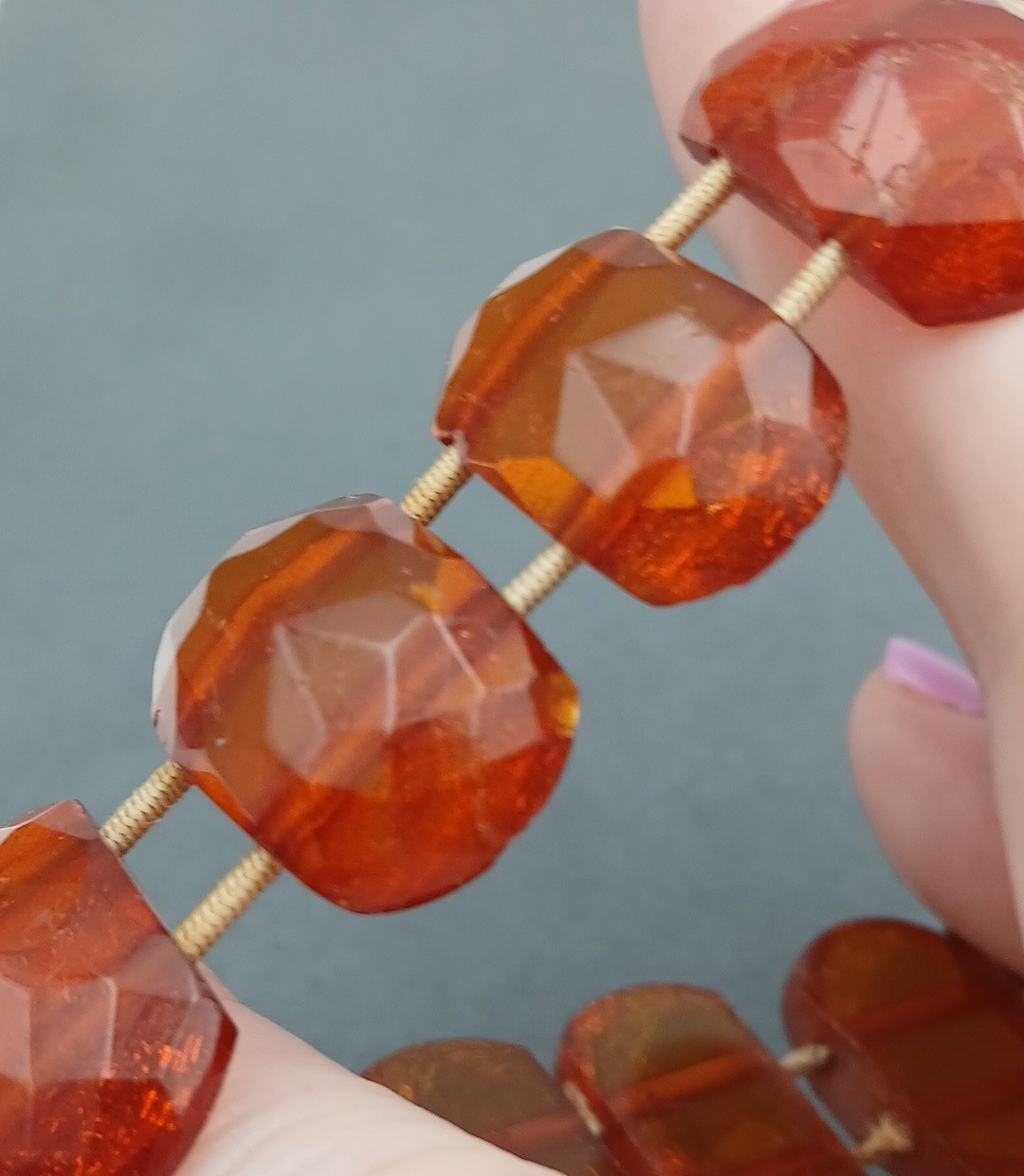 Vintage Baltic Amber Faceted Bead Stretch Panel Bracelet 7-7.5″