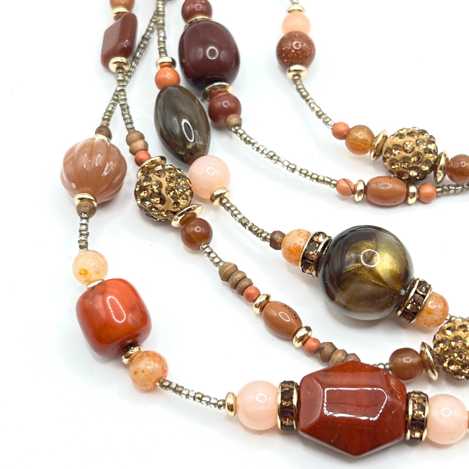 Chico’s Multi Strand Warm Orange Red Pink Mixed Materials Boho Necklace 20″