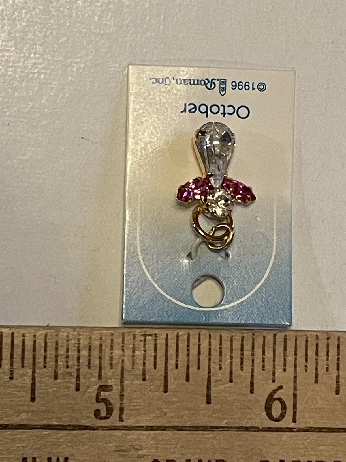 1996 October Birthstone Angel Charm Pendant Vintage Roman Inc NEW Rhinestones
