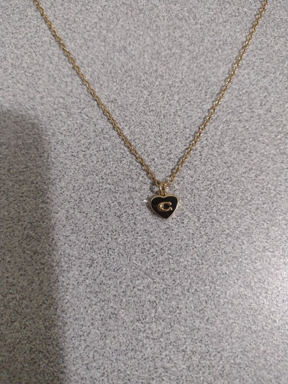 Coach Heart Shaped Pendant Necklace C Logo Gold Tone Chain 18″