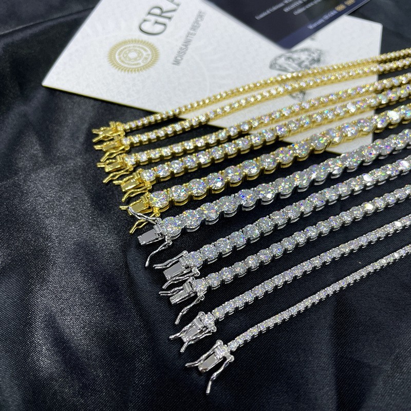 2-6.5mm D VVS1 MOISSANITE Tennis Chain Bracelet 925 Sterling Silver – Men Women