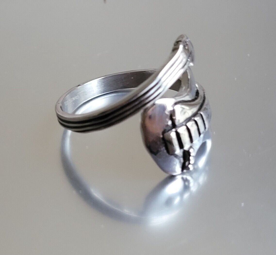 Stainless Steel Guitar Spoon Ring – Musician Adjustable Boho Band