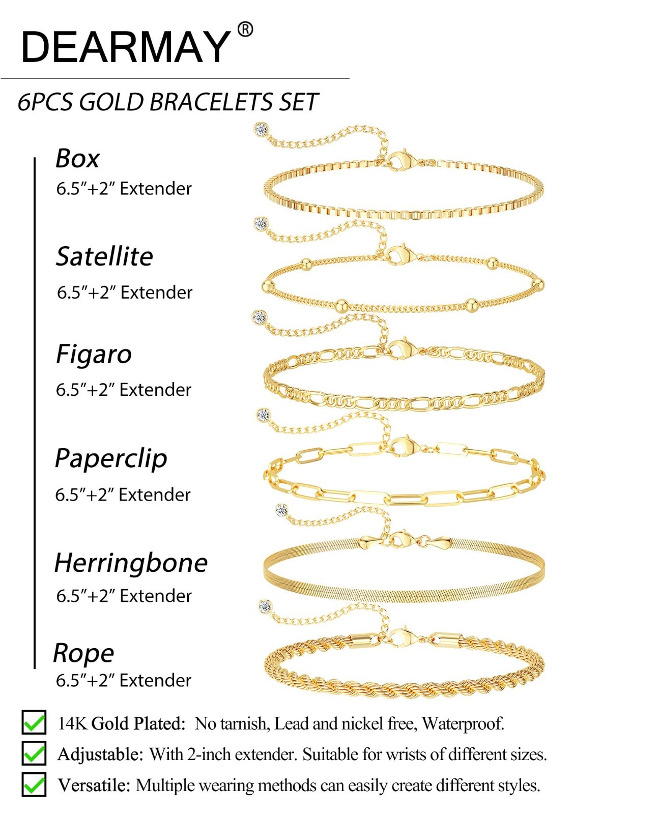 Gold Bracelets for Women – Waterproof 14K Plated Minimalist Stackable Jewelry Se