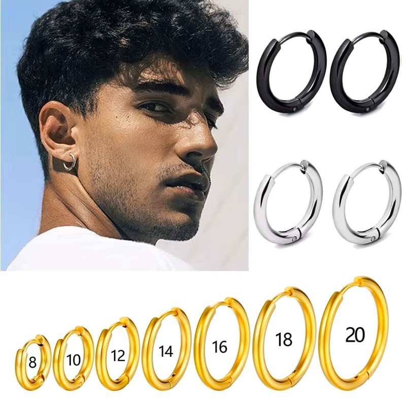Stainless Steel 2.5mm 10 Gauge Huggie Hoop Earrings Unisex Women Men 12-25MM E9