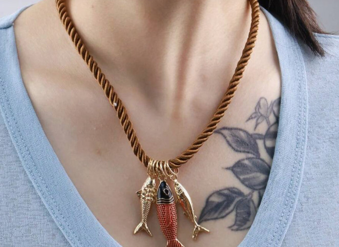 Set of Necklaces Conch Shells Pearl Turtle Fish Braided Cord Gold Tone Charms