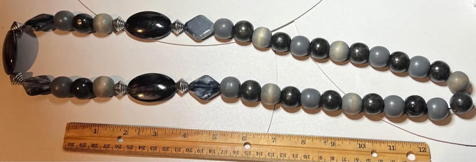 Chunky Black Tone Beaded Wooden Necklace in Perfect Condition