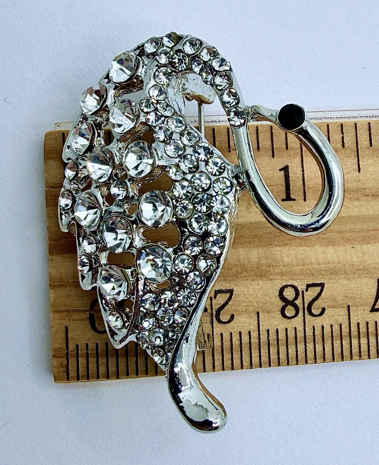 Vintage Inspired Swan Brooch Pin with Rhinestones Silver Tone