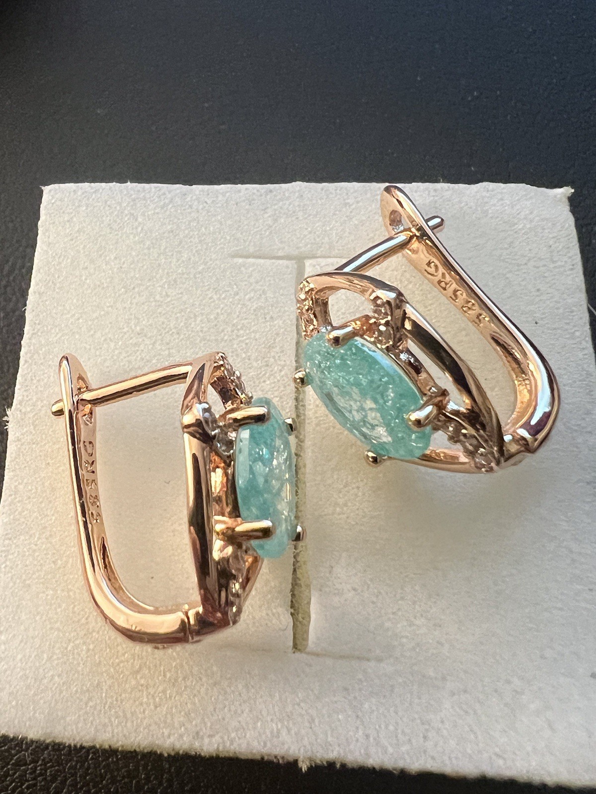 14k Rose Gold Plated Paraiba Tourmaline Oval Cut Earrings