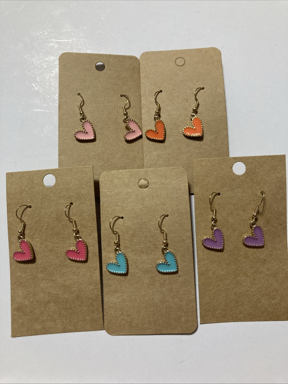 Buyer’s Choice Heart Dangle Earrings Pink Blue Purple Orange Gold Tone Pierced