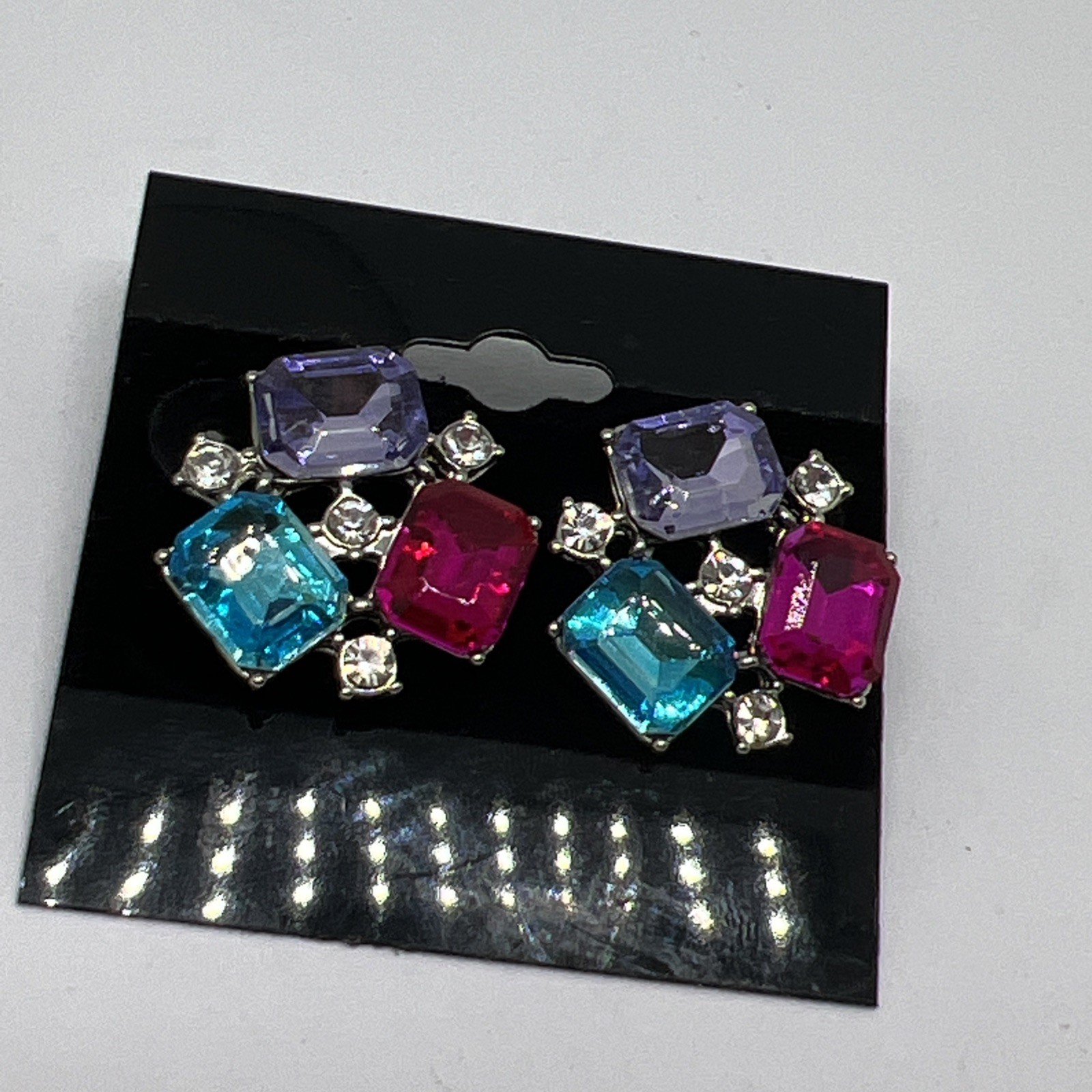 Green & Multicolor Crystal Rhinestones Pierced Earrings Set 2 Pairs