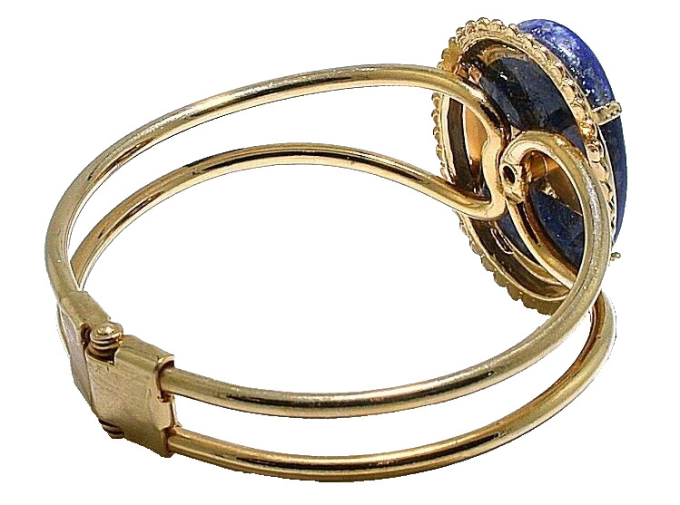 30×22 Lapis Cabochon Spring Load 7 1/2 Inch Goldplated Cuff Bracelet ECG8/81024