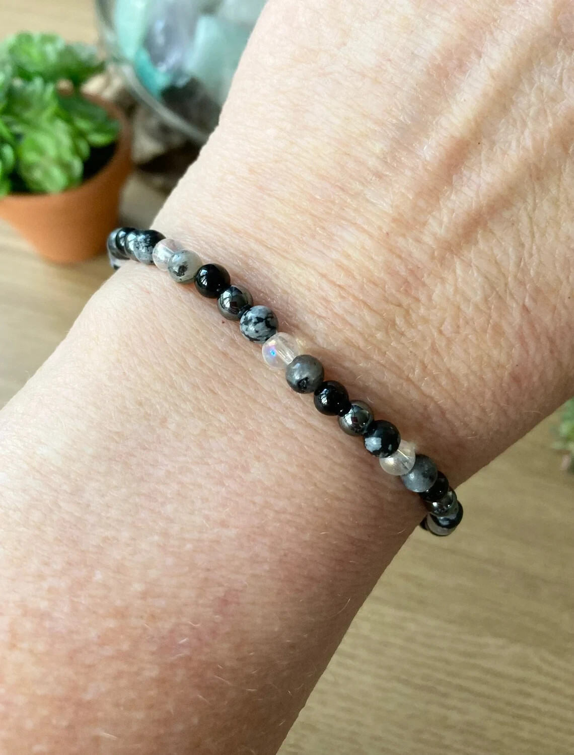 Snowflake Obsidian Tourmaline Reiki Bracelet Exquisite Multiple Protection Stone