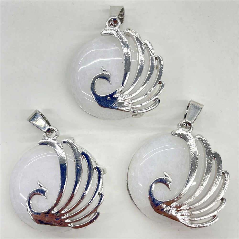 10pcs Mixed Natural Stone Round Peacock Pendants Healing DIY Jewelry Making
