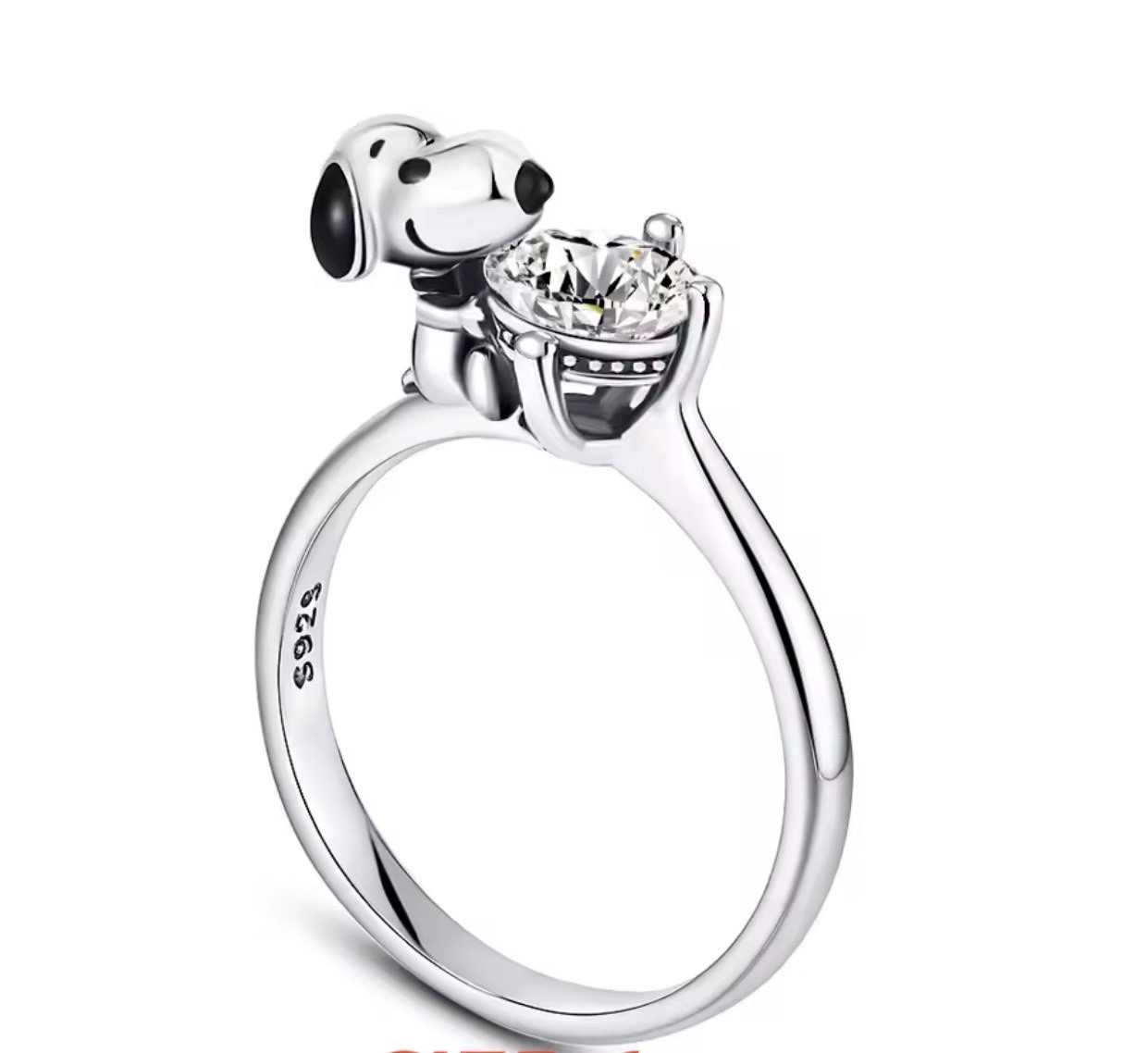 V257 S925 STERLING SILVER SNOOPY CZ STONE RING SZ7