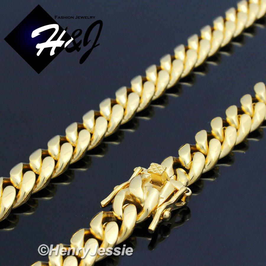 8.5″MEN Stainless Steel 12mm Gold Plated Miami Cuban Curb Chain Bracelet*B154