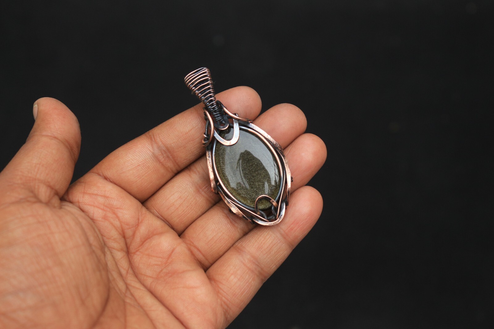 Golden Sheen Obsidian Copper Pendant Wire Wrap Gemstone fashion Jewelry N474