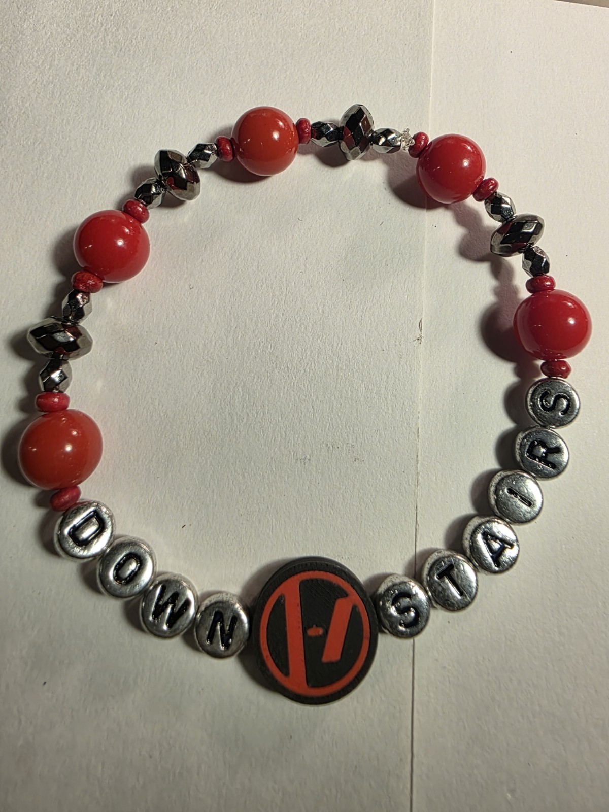 Red Silver Black Beaded Charm BraceletAdjustable “Downstairs ” Twenty One Pilots