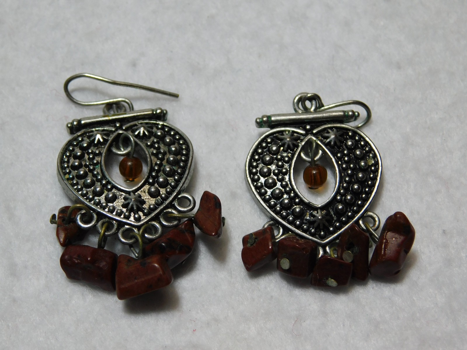 Pair of Silver Tone and Brown Stones Dangle Earrings in Very Good Cond.