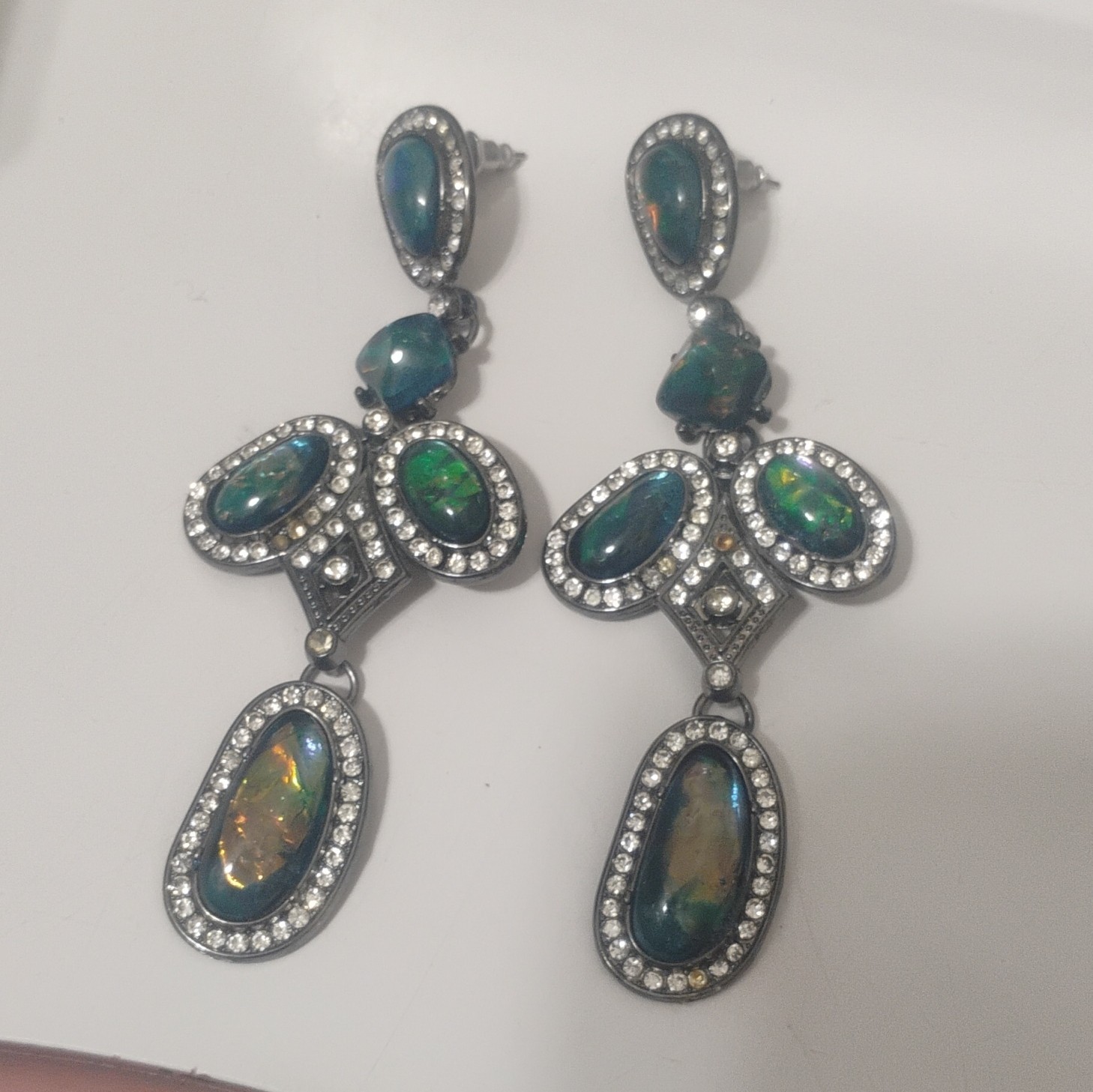 Multicolor Oval Crystal Pavé Rhinestone Dangle/Drop Earrings Butterfly Back