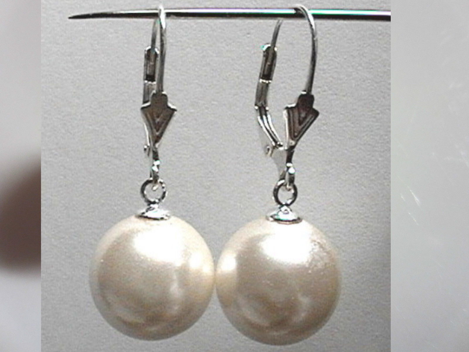 6mm 8mm 10mm 12mm 14mm CREAM WHITE Shell Pearl Dangle EARRINGS LEVERBACK Silver