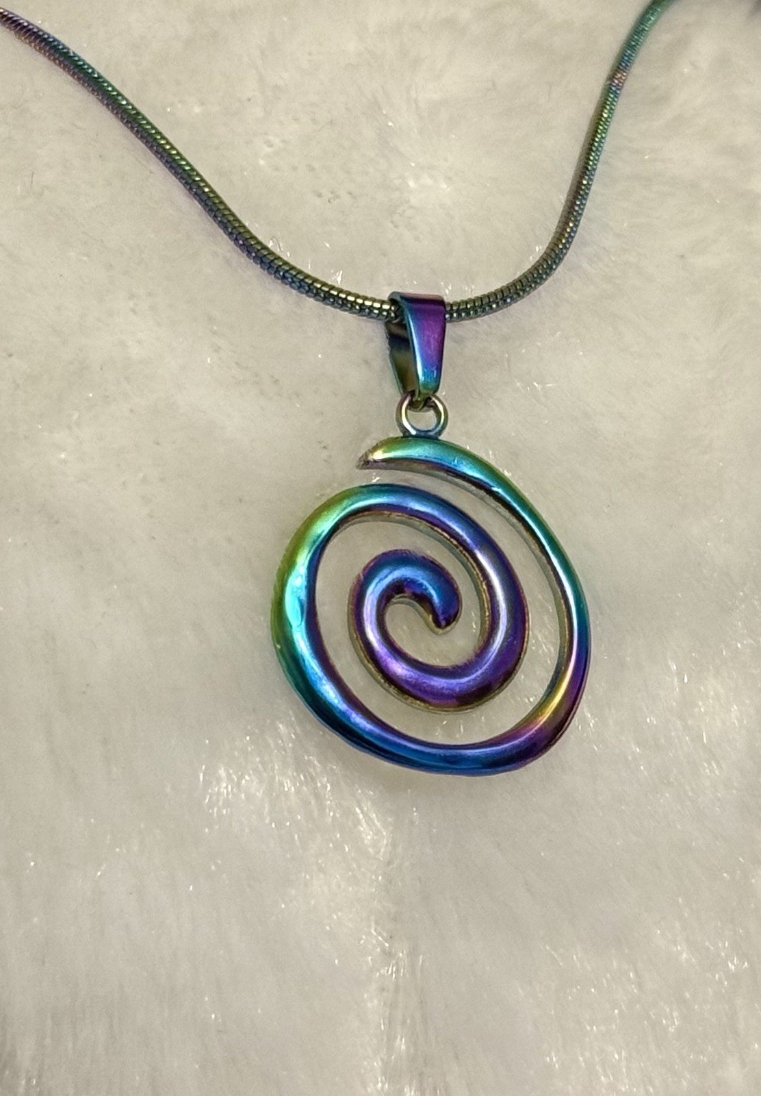 Spiral Swirl Pendant Necklace Chain Rainbow Color Unisex Women Men Brand New