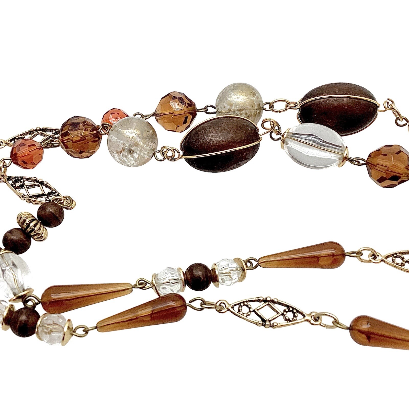 Italy Express 36” Long Beaded Necklace Gold Tone Mixed Materials Statement