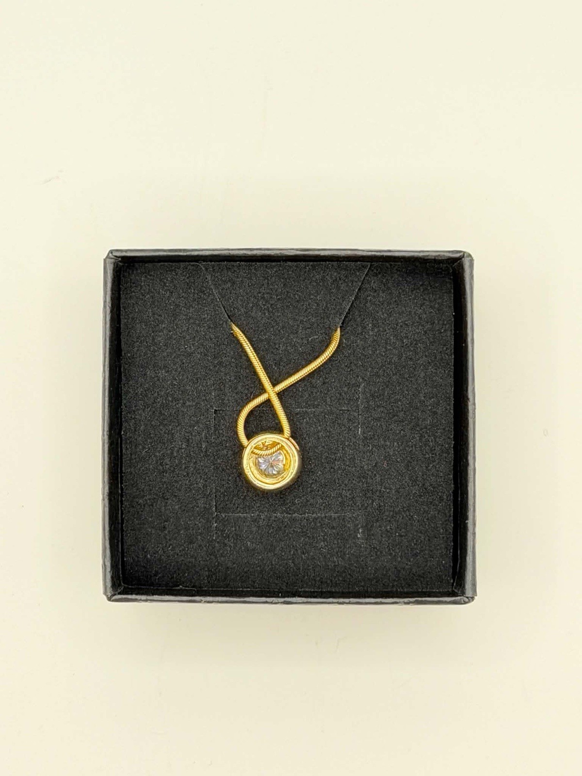 14K Gold Snake Chain Necklace Round Bezel Diamond Charm Pendant