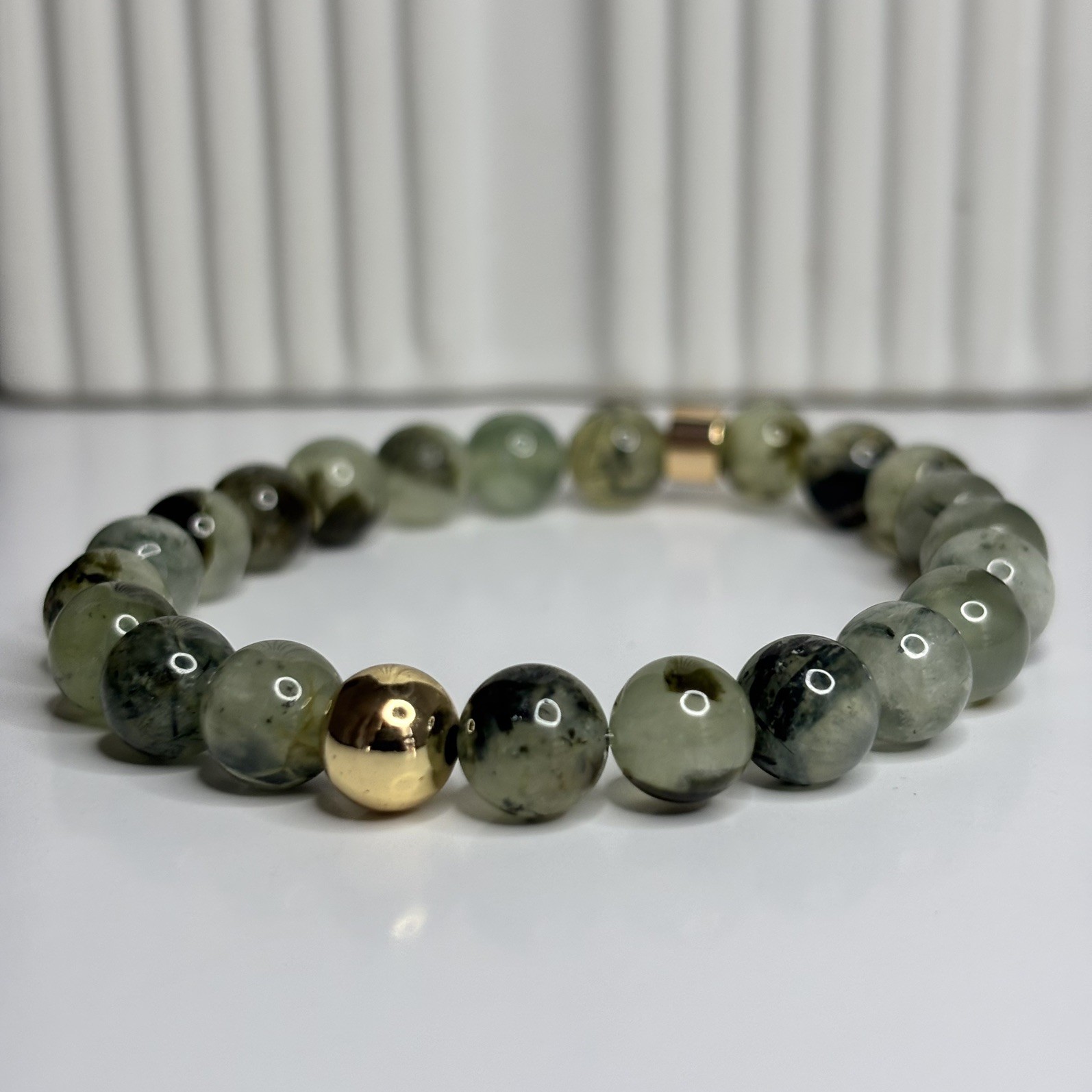 Natural Prehnite Gemstone Bracelet Handmade 8mm Beads Beaded Jewelry Gift Love