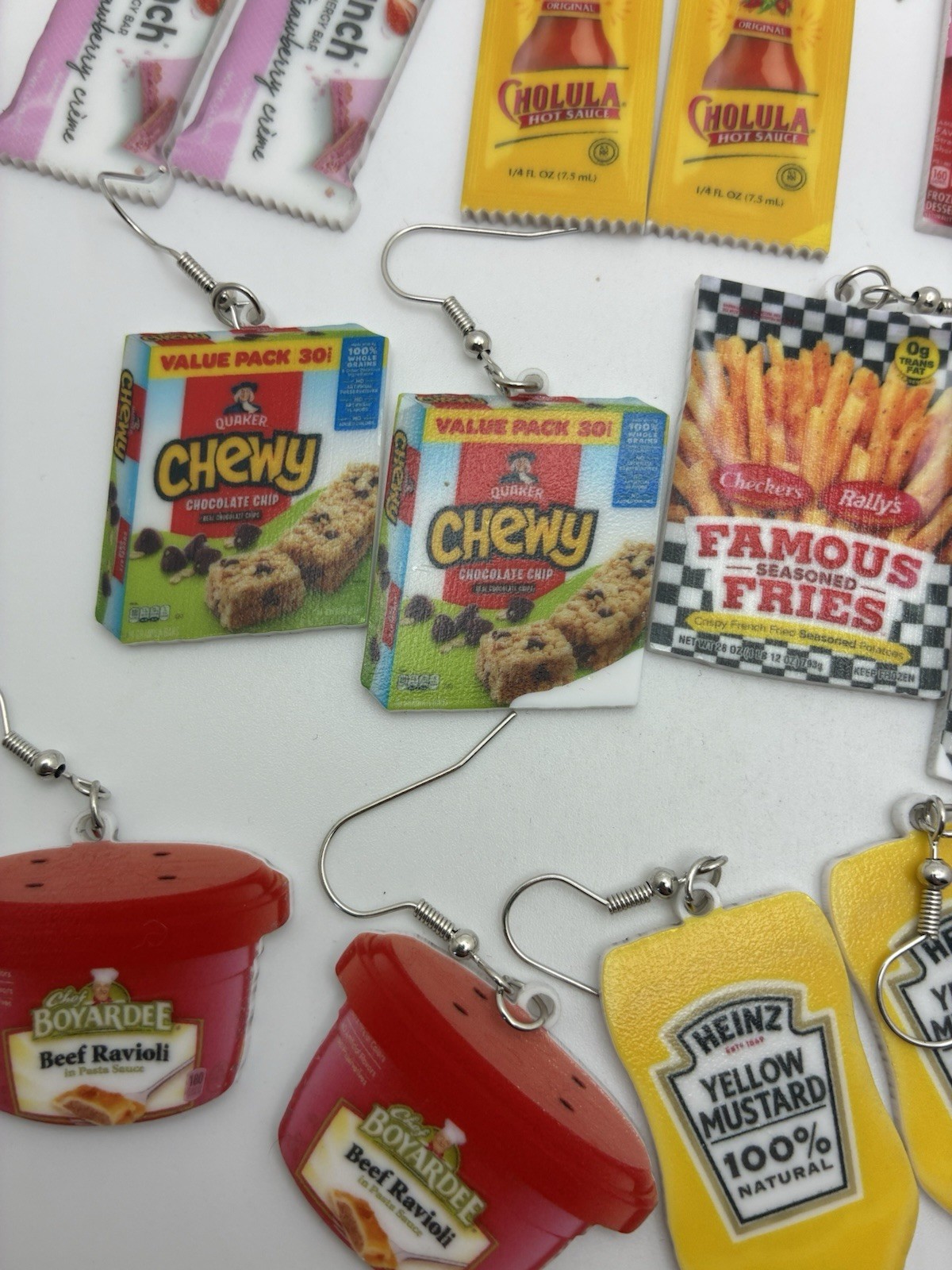 8 Pair Lot Food Presented Pierced Hook Earrings Heath Mustard Fries Chewy