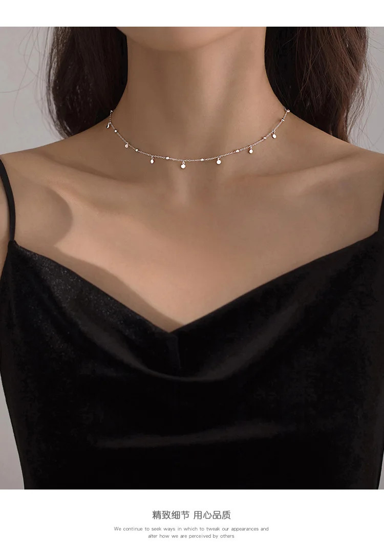 925 Sterling Silver Necklace Tassel Pendant Link Chain Round Women Jewelry
