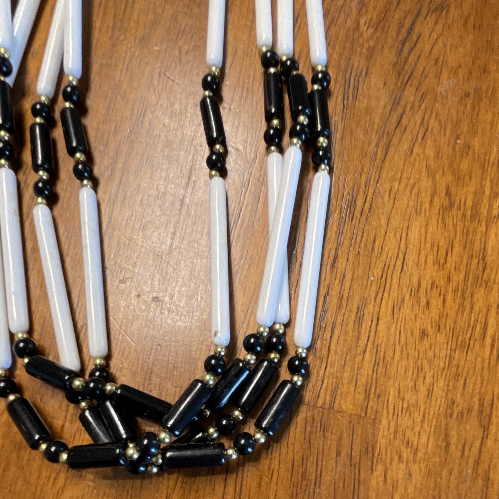 Vintage 1980’s Acrylic Lot of 6 Black & White Round Beaded Necklaces