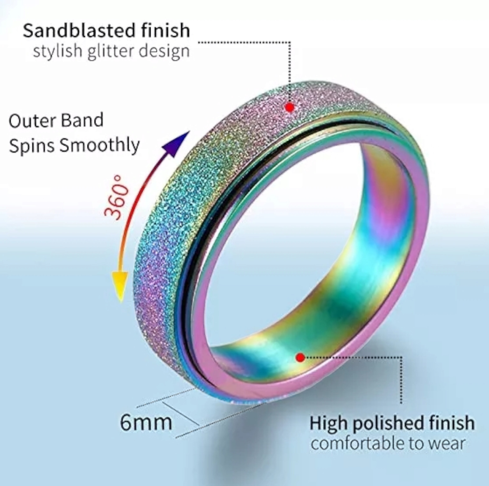 Stainless Steel Gold Plated Multicolor Spinner Wedding Ring Unisex, Women, Men