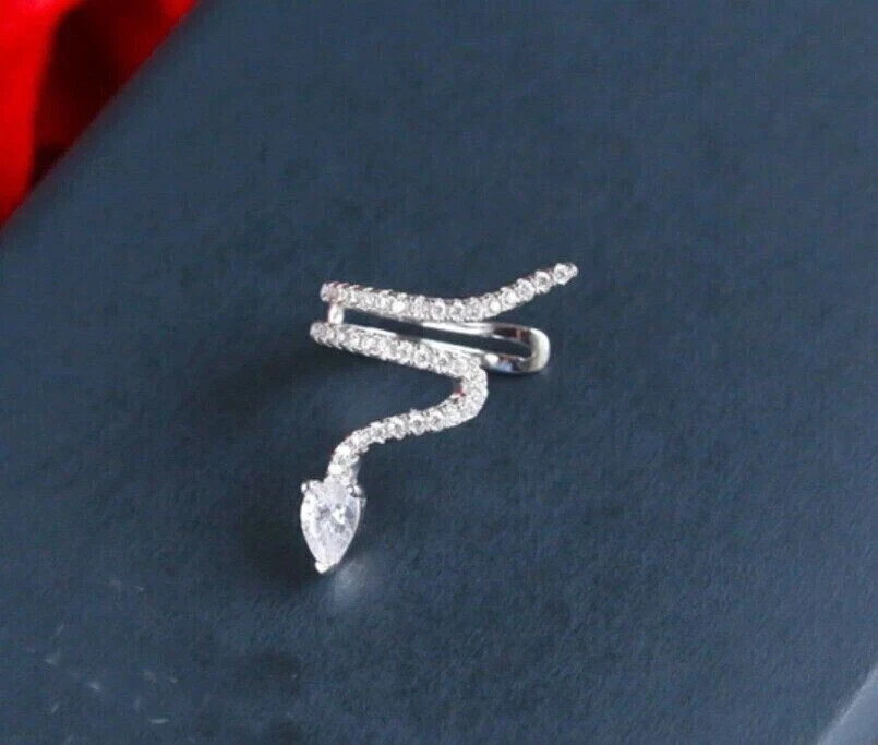 925 Silver Simulated Diamond Snake Ear Cuff Earrings 14K White Gold Plated