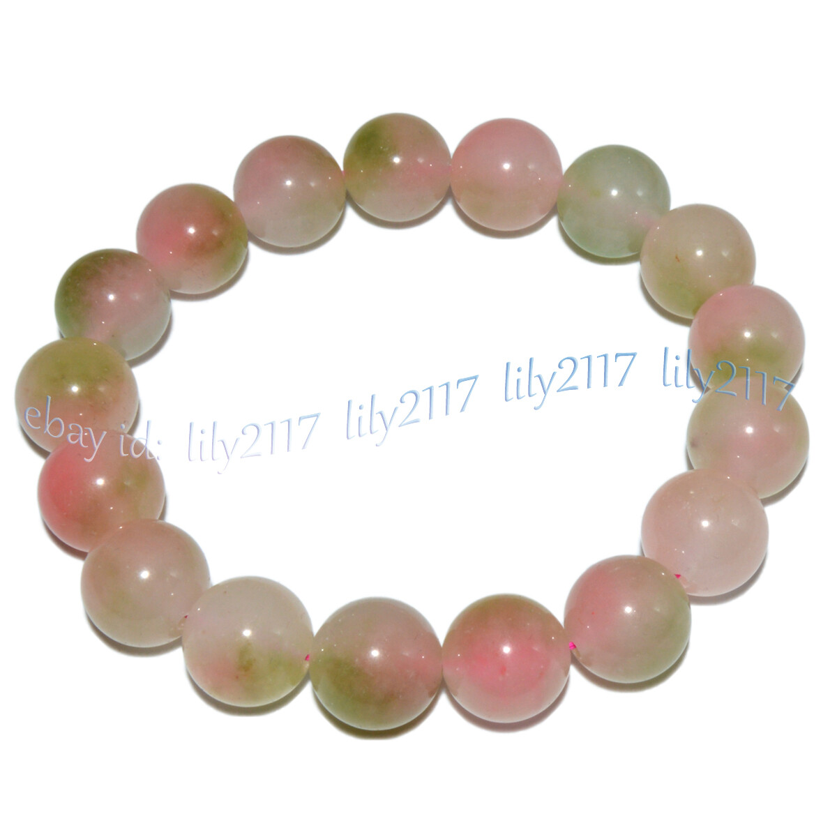 8/10/12/14mm Pink Green Multicolor Jade Round Gems Beads Elastic Bracelet 7.5”