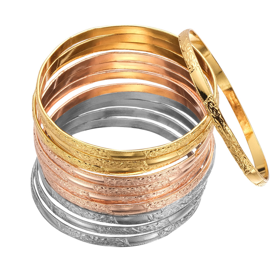 12pc/Set Women’s Tri-Color Gold Silver Rose Gold Stainless Steel Bangle Bracelet