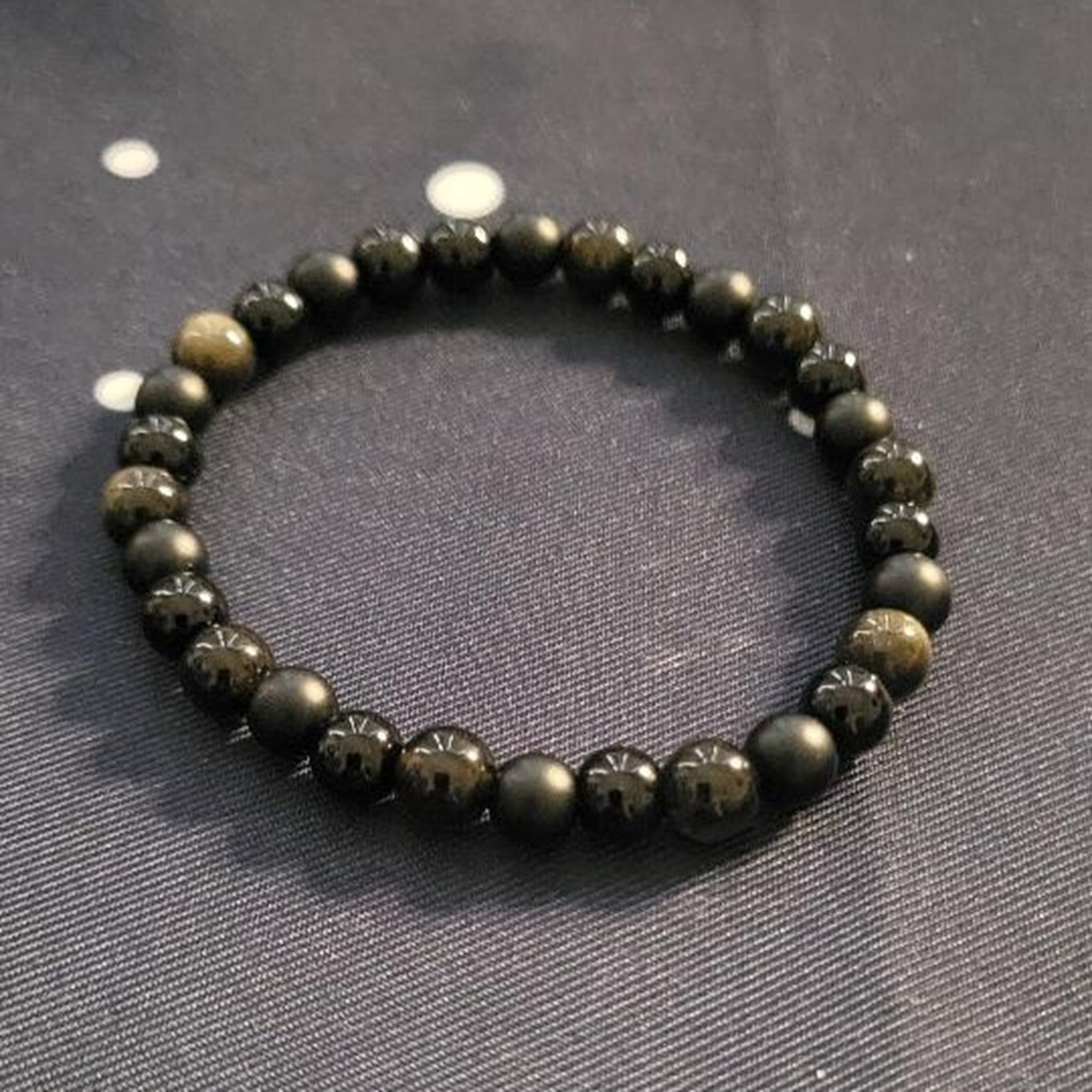 Triple Protection Bracelet 6mm Black Onyx Tourmaline Obsidian Stone Bracelet