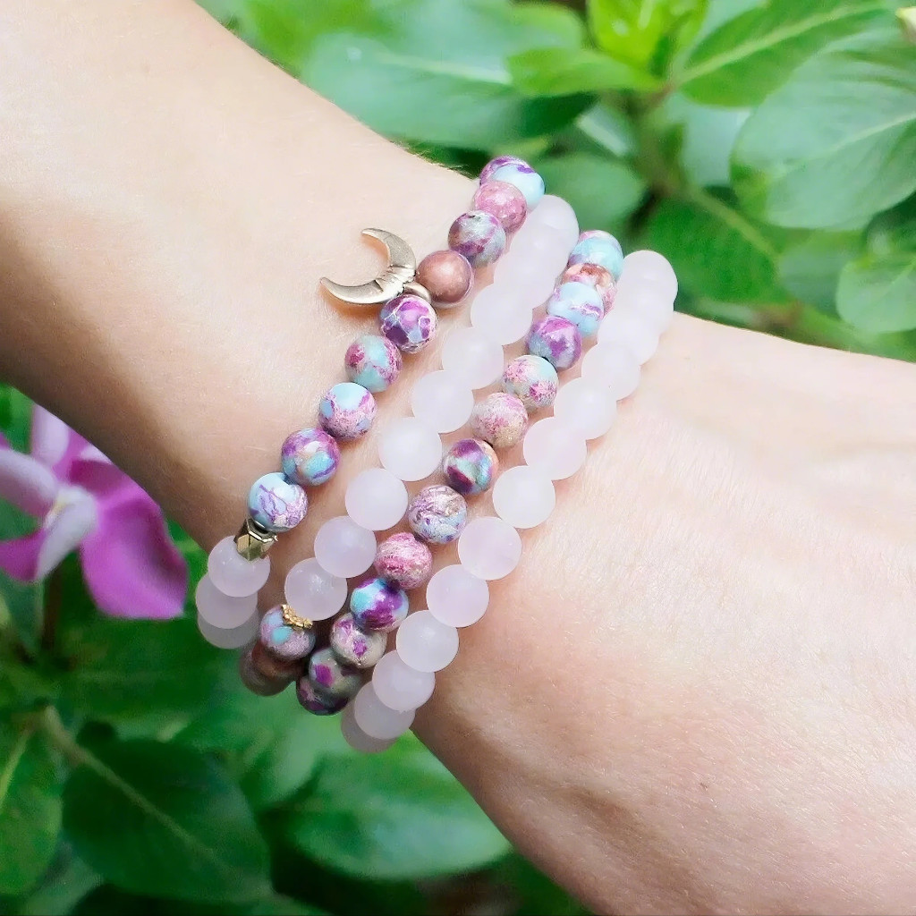 Natural Jade & Rose Quartz 108 Mala Beads Prayer Healing Yoga Bracelet Necklace